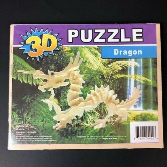 3D Wooden Puzzle Chinese Dragon 2 Sheets Pre Cut Wood Pieces Kids Toy Activity - Picture 1 of 5